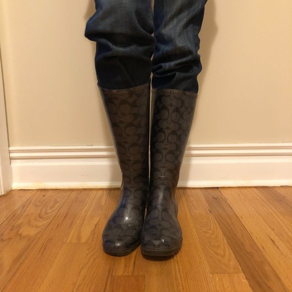 Coach Monogrammed Clear Grey Rainboots - Picture 12 of 14